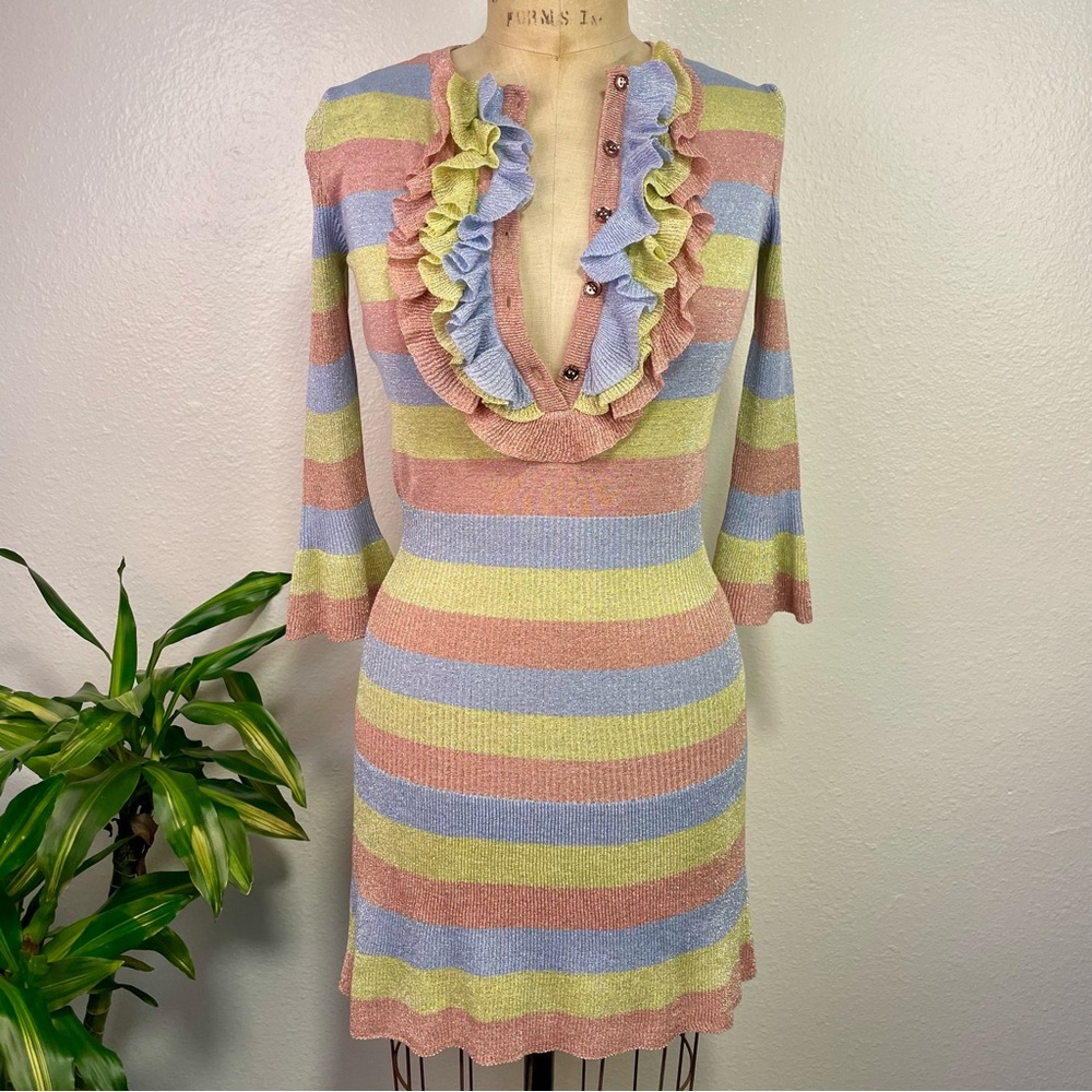 ✨💖 Whimsical Boutique Moschino Multicolored Shimmer Striped Mini Dress Small✨💖